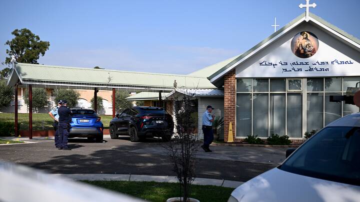 NSW Police are seen at Christ The Good Shepherd Church in the suburb of Wakeley in Sydney, Tuesday, April 16. Picture: AAP Image/Bianca De Marchi